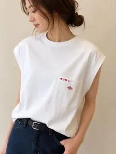 DANTON ノースリーブTシャツ ハート刺繍ポケット ホワイトのサムネイル