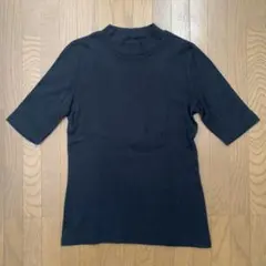 【ユニクロ】リブハイネック5分袖Ｔシャツ黒Mサイズ