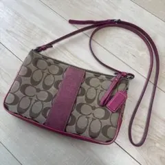 【美品】Coach ロゴ柄 ショルダーバッグ ベージュ/ピンク