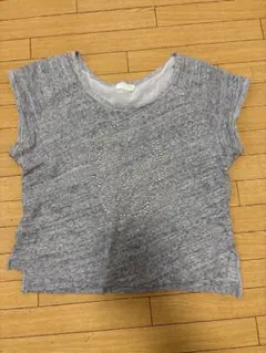 ZARA グレー Tシャツ ストーン装飾