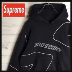 Supreme 黒 ホワイトライン パーカー