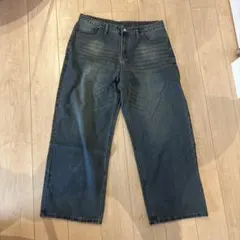 ダークブルーデニムワイドレッグパンツ