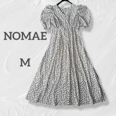 【NOMAE】ギャザーパフスリーブ バックレースアップ 花柄ワンピース M