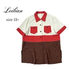 Leilian レリアン 13+ 配色ブラウス 半袖シャツ 大きいサイズ