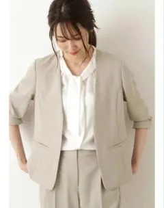 【NATURALBeautyBasic】ノーカラージャケット ベージュ 半袖