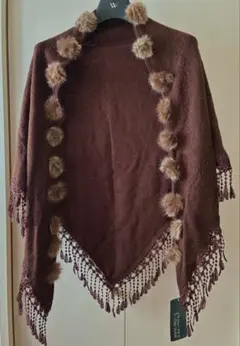 CHIC FLEUR新品タグ付ラビットファーストール濃茶Mダークブラウンショール