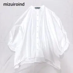 ミズイロインド　バンドカラーポンチョブラウス　　5分袖