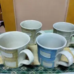 幾何学模様 陶器製マグカップ 4個セット