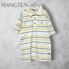 【HANG TEN】　ボーダー　ワンポイント刺繍　ポロシャツ　半袖　ホワイトのサムネイル