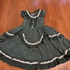 ダークグリーン フリル ノースリーブワンピース