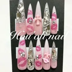 ネイルチップ ギャルネイル 鬼ロング ベイビーブーマー リップ ピンク 十字架