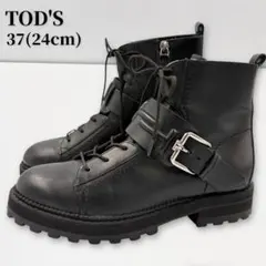 TOD'S 24cm ダブルT レースアップブーツ 37 黒 レザー ジップのサムネイル