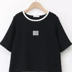 mun munロゴ刺繍 半袖Tシャツ ブラック