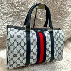 【美品】グッチ ショルダーバッグ ミニボストン ネイビー スプリーム