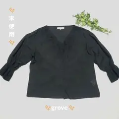 #新品✨美品✨groveのブラック刺繍フリル袖ブラウス、Mサイズ