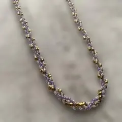 紫と金のビーズ ネックレス