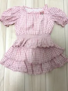 mezzopiano ピンク ギンガムチェック 半袖ブラウス