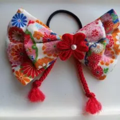 花柄リボン　ヘアゴム　和柄　ベビー　キッズ　雛祭り　七五三　お食い初め