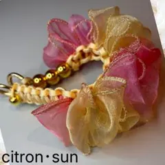 ハンドメイド パラコード ハンドストラップ グラデーションリボン ゴールド系