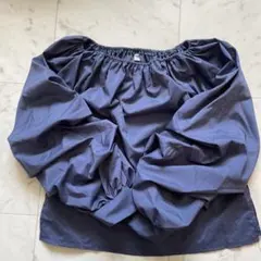 ネイビー オフショルダー バルーンスリーブ シャツ