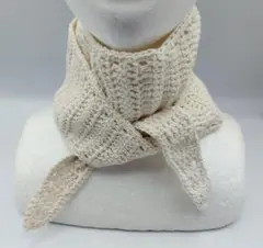 ミニマフラー　生成り　コットン　ネックウォーマー　ポリエステル　ハンドメイド