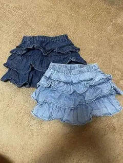 マーキーズ デニムフリルキュロット 95cm 女の子 双子 お揃い 2枚セット