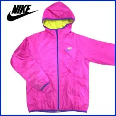 NIKE 中綿フードジャケット ピンク×ライム スポーツウェア レディース