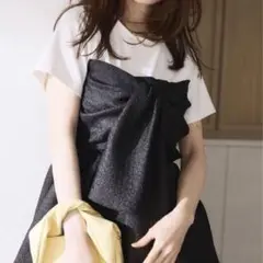 【美品】Apuweiser-riche ベアリボンカットソードッキング 黒 1