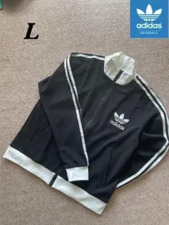 ［新品］L 韓国限定 adidas トラックジャケット刺繍ロゴブラック×ホワイト