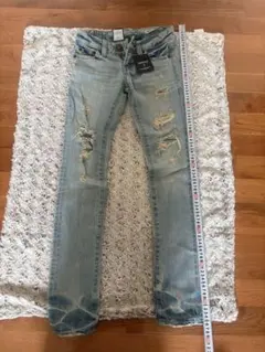 moussy スキニーデニム 24サイズ ライトブルー ダメージ加工