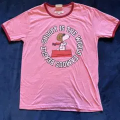 【美品】スヌーピ-PEANUTS メンズTシャツ　サイズL ピンク