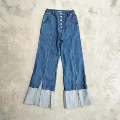 REDYAZEL センタースリット ハイウエストワイドデニム S ブルー