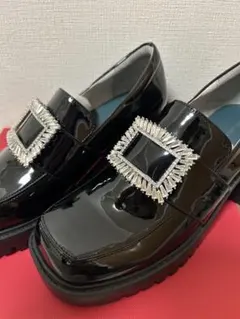 ブラック ローファー　厚底　ヒール　革靴　黒　24 24.5 25