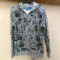 adidas Originals 総柄 ジップアップパーカー グレー