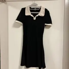 黒白ポロシャツスタイル半袖ミニワンピース