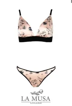 LA MUSA アートプリント シルクブラジャーショーツセットMサイズ