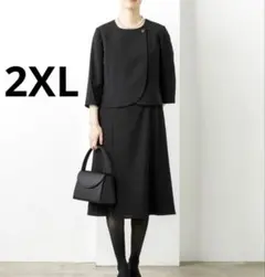 極美品 2XL 東京ソワール 2ピース風 前開きワンピース ブラックフォーマル