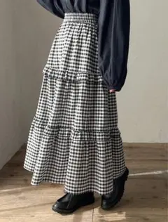 SHEIN ギンガムチェックフリルロングスカート