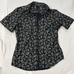 H&M 花柄 半袖シャツ スリムフィット ネイビー Mのサムネイル