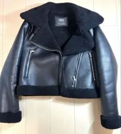 【美品】ZARA ムートンジャケット B-3 ライダース レザージャケット 短丈