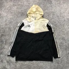 アディダス ナイロンジャケット XL フード付き 白 黒
