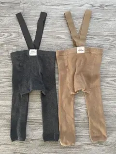 ベビーレギンス サスペンダー付き ブラウン ダークグレー M 2枚セット