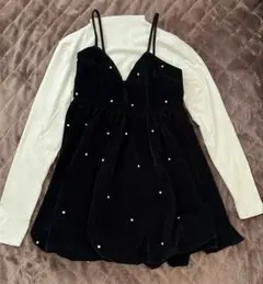 GRLビジューベロアキャミソールミニワンピース×ボトルネックトップスセットアップ