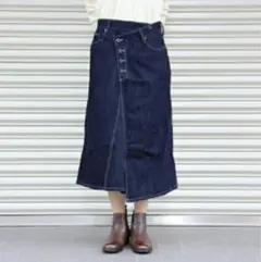 【インザグルーヴ】フレアデニム巻きスカート　伸縮性コットン　濃紺　W35 S