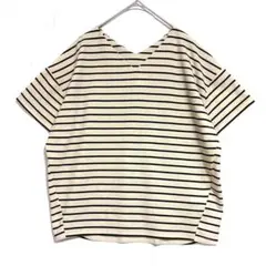 センスオブプレイス　Vネック ボーダーカットソー　【美品】　アイボリー　F