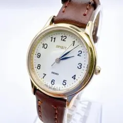 稼働品 SEIKO SPIRIT レディース 腕時計 白文字盤 革ベルト