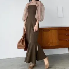 Louere ルエレ アシメストラップ マーメイド キャミ ワンピース L モカ