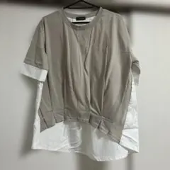 ニッセン★レイヤードデザイン 半袖Tシャツ ベージュ・ホワイトのサムネイル