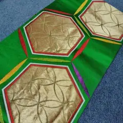 アンティーク　光沢のある緑色の袋帯