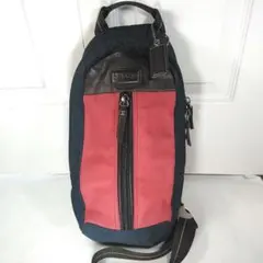COACH ボディバック⁄ワンショルダー斜め掛け⁄ネイビー/レッド⁄ブラウン